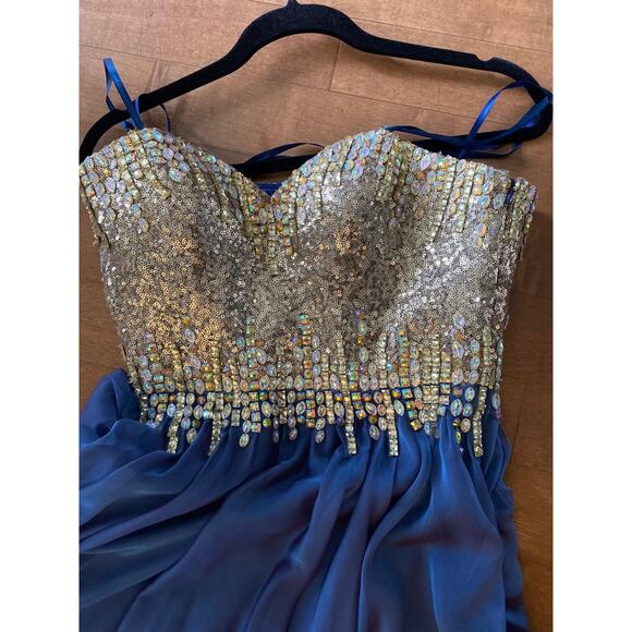 Glow Dress Embellished Bodice Chiffon sweatheart in blue gown size 6 - Picture 7 of 11